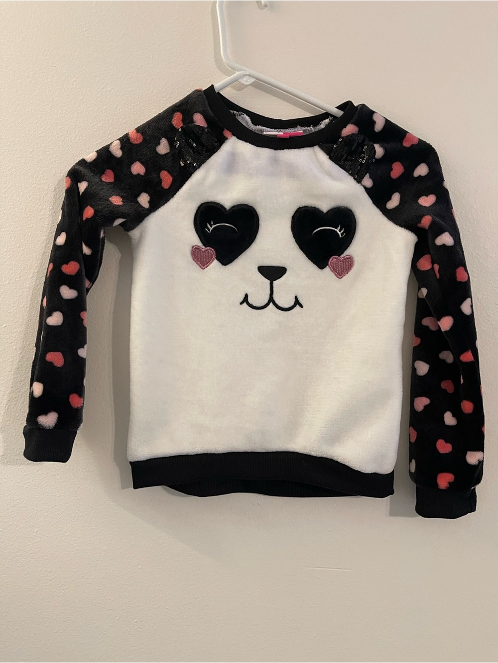 Penelope Mack Black & White Panda Heart Fleece Pullover